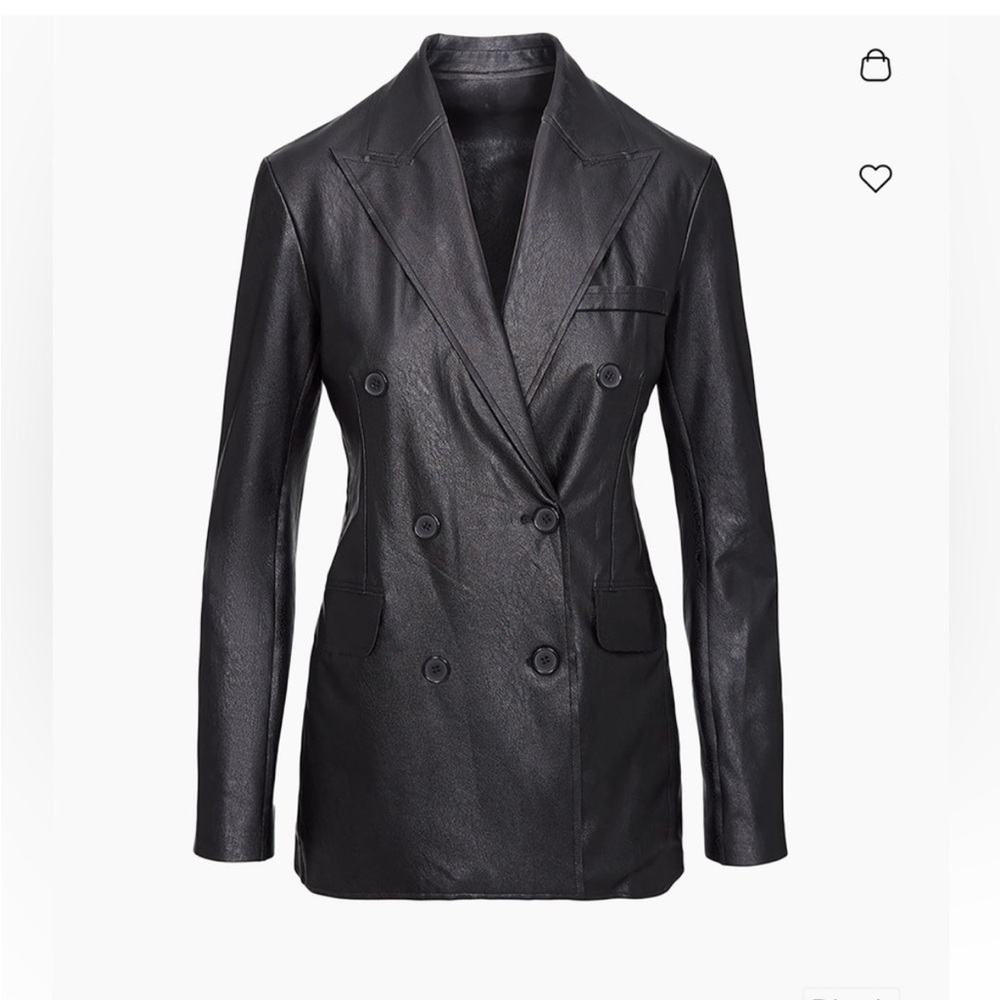 Commando Faux Leather Double-Breasted Blazer – Black